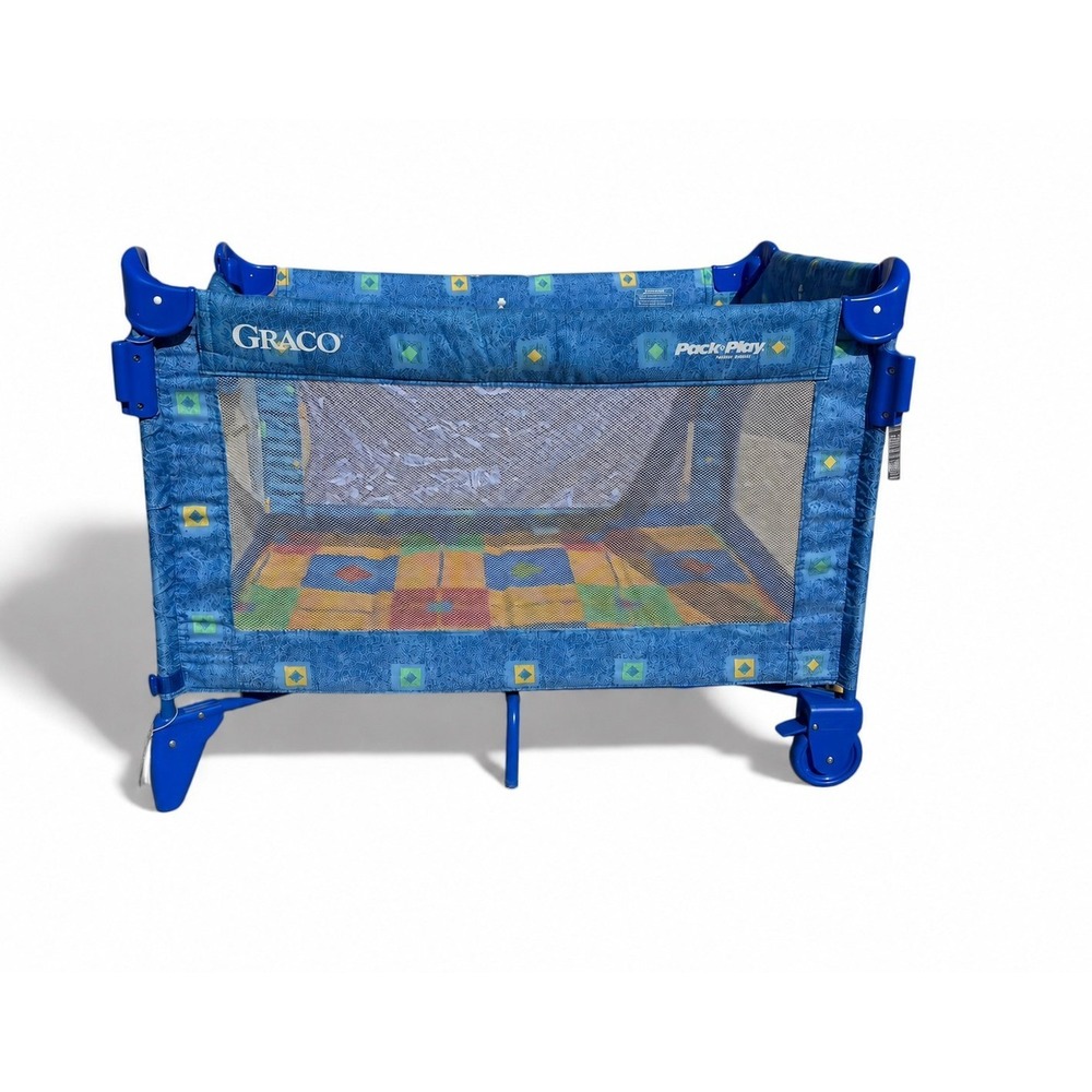 Vintage 90's Graco Pack N Play 297 Series Blue Portable Playard Playpen W/ Bag